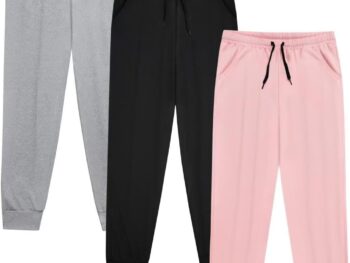 3 Pack: Girls' Dry-Fit Jogger Sweatpants Soft Active Athletic Kids Joggers with Pockets & Drawstring