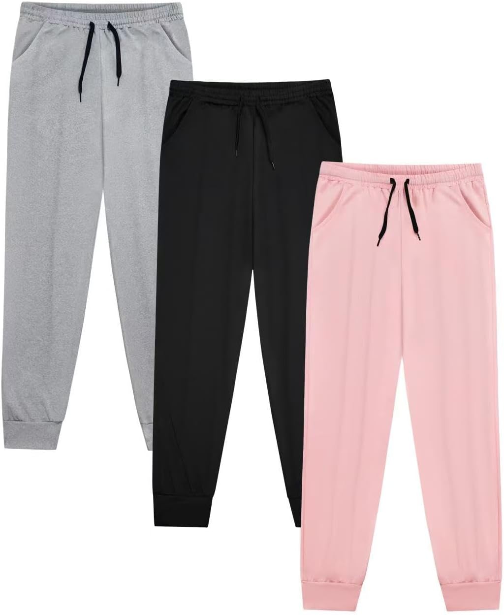3 Pack: Girls' Dry-Fit Jogger Sweatpants Soft Active Athletic Kids Joggers with Pockets & Drawstring