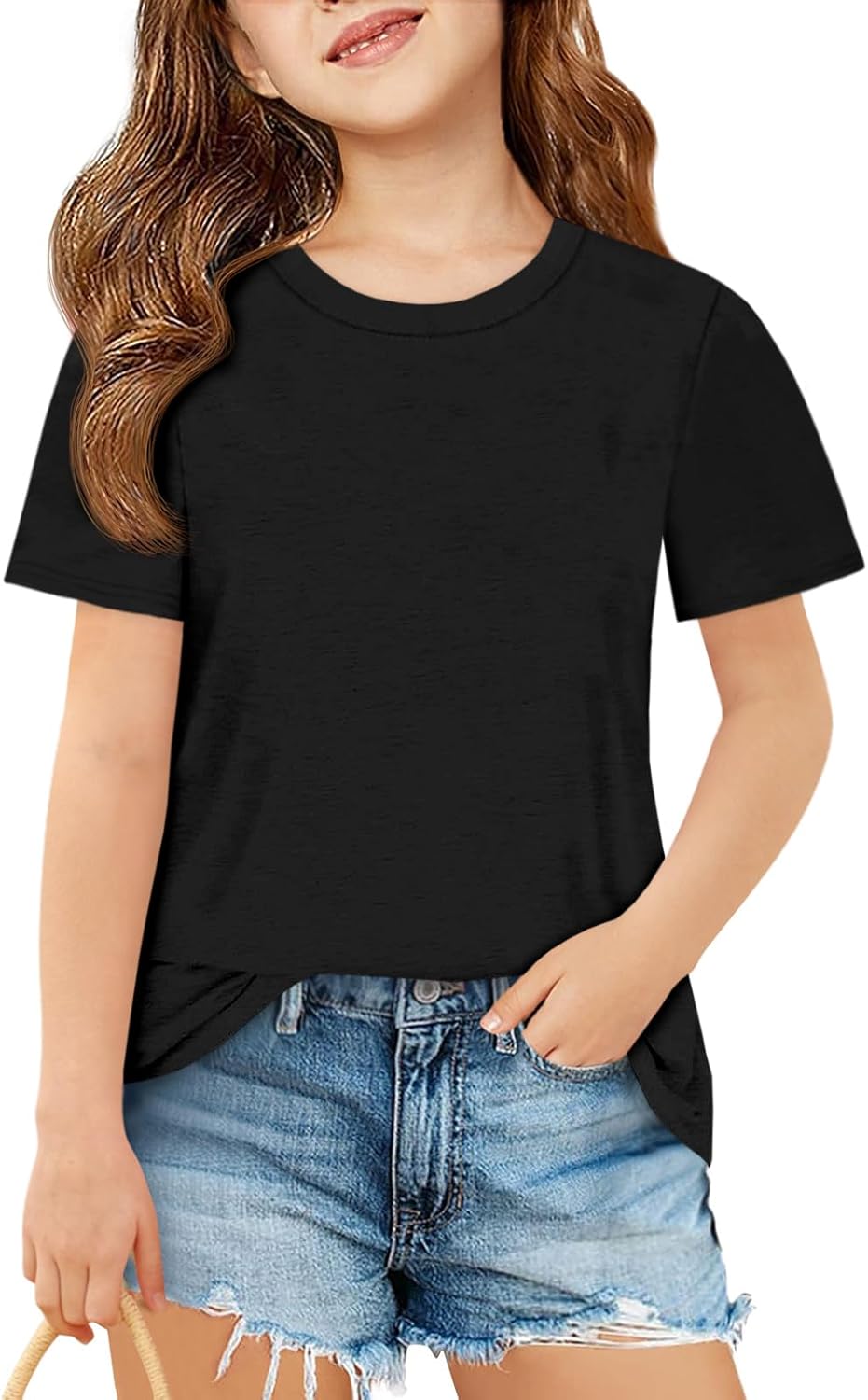 Girls Short Sleeve T Shirts Casual Crewneck Fashion Tees Kids Summer Tops 5-14 Years