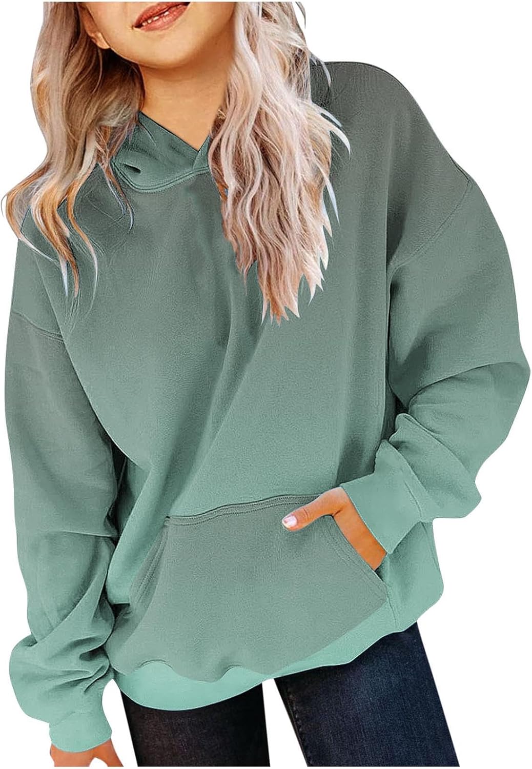Cute Hoodies for Teen Girls Trendy Preppy Hooded Sweatshirts Oversized Long Sleeve Shirts Gradient Clothes for Girls