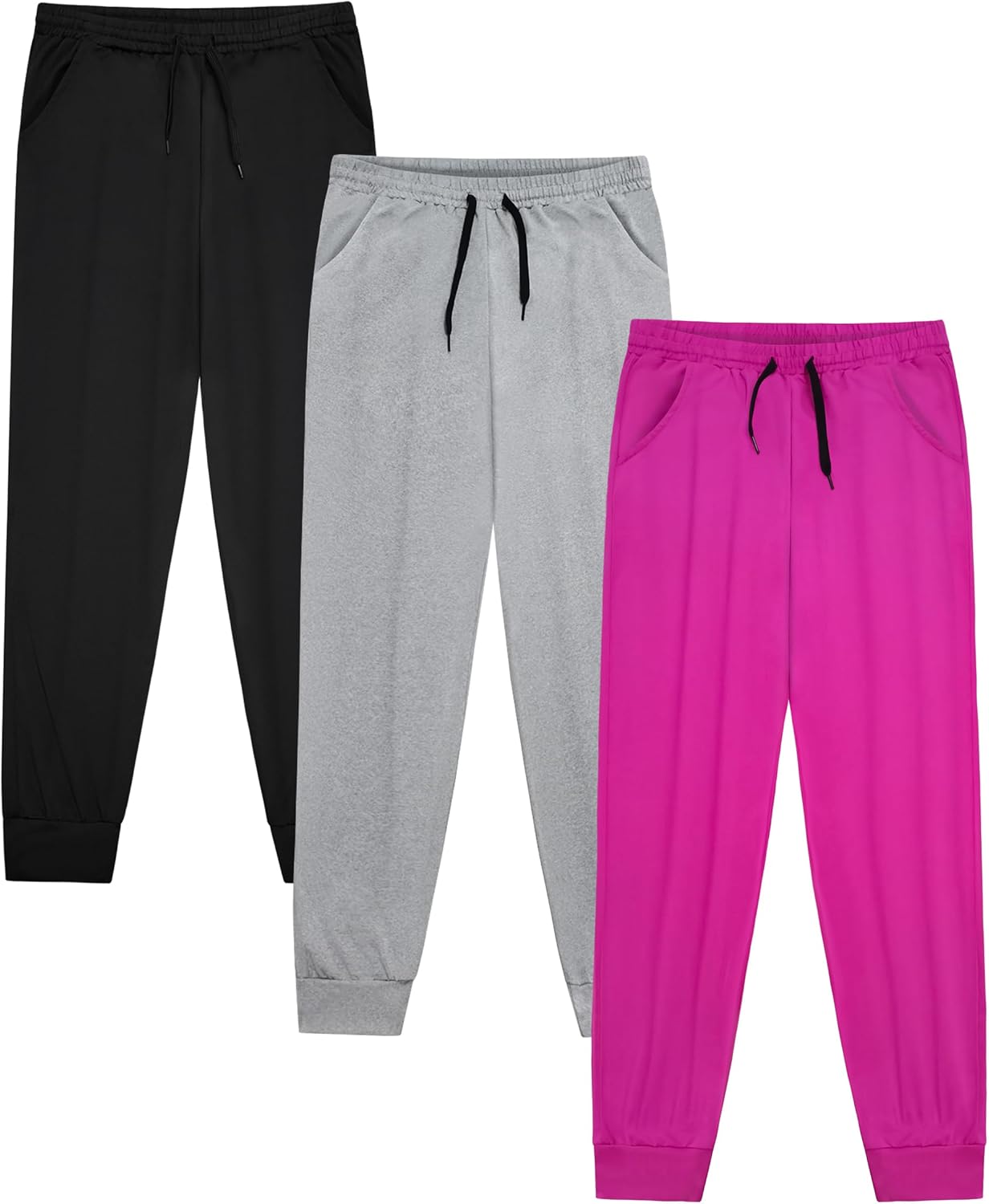 3 Pack: Girls' Dry-Fit Jogger Sweatpants Soft Active Athletic Kids Joggers with Pockets & Drawstring