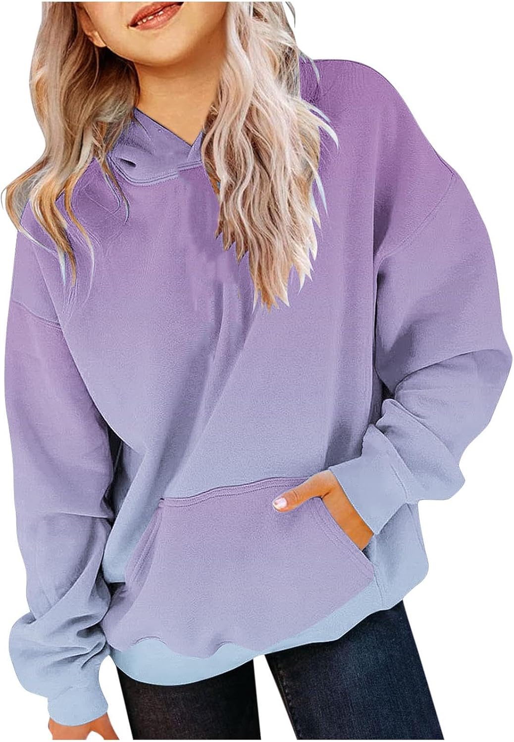 Cute Hoodies for Teen Girls Trendy Preppy Hooded Sweatshirts Oversized Long Sleeve Shirts Gradient Clothes for Girls - Image 2