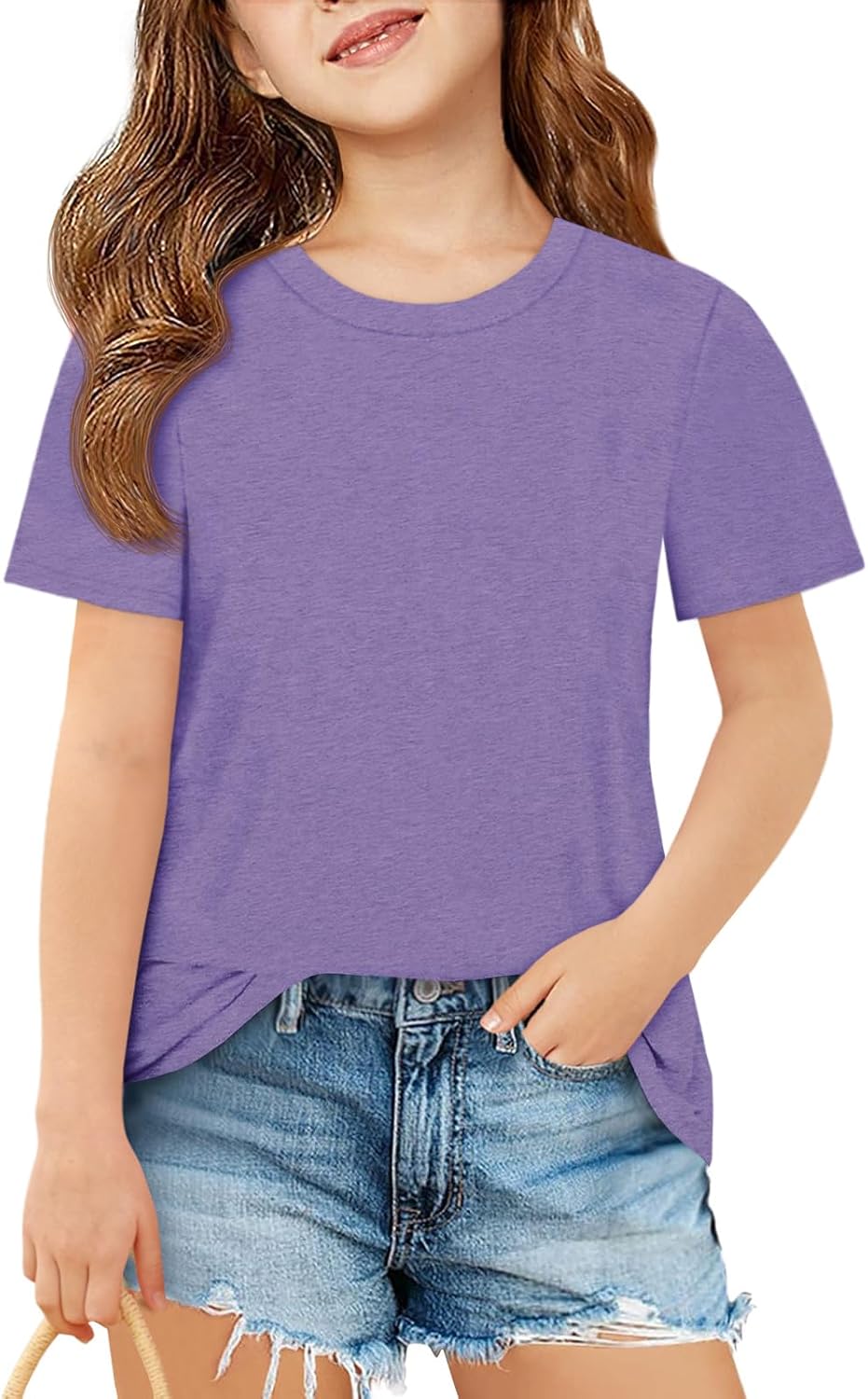 Girls Short Sleeve T Shirts Casual Crewneck Fashion Tees Kids Summer Tops 5-14 Years