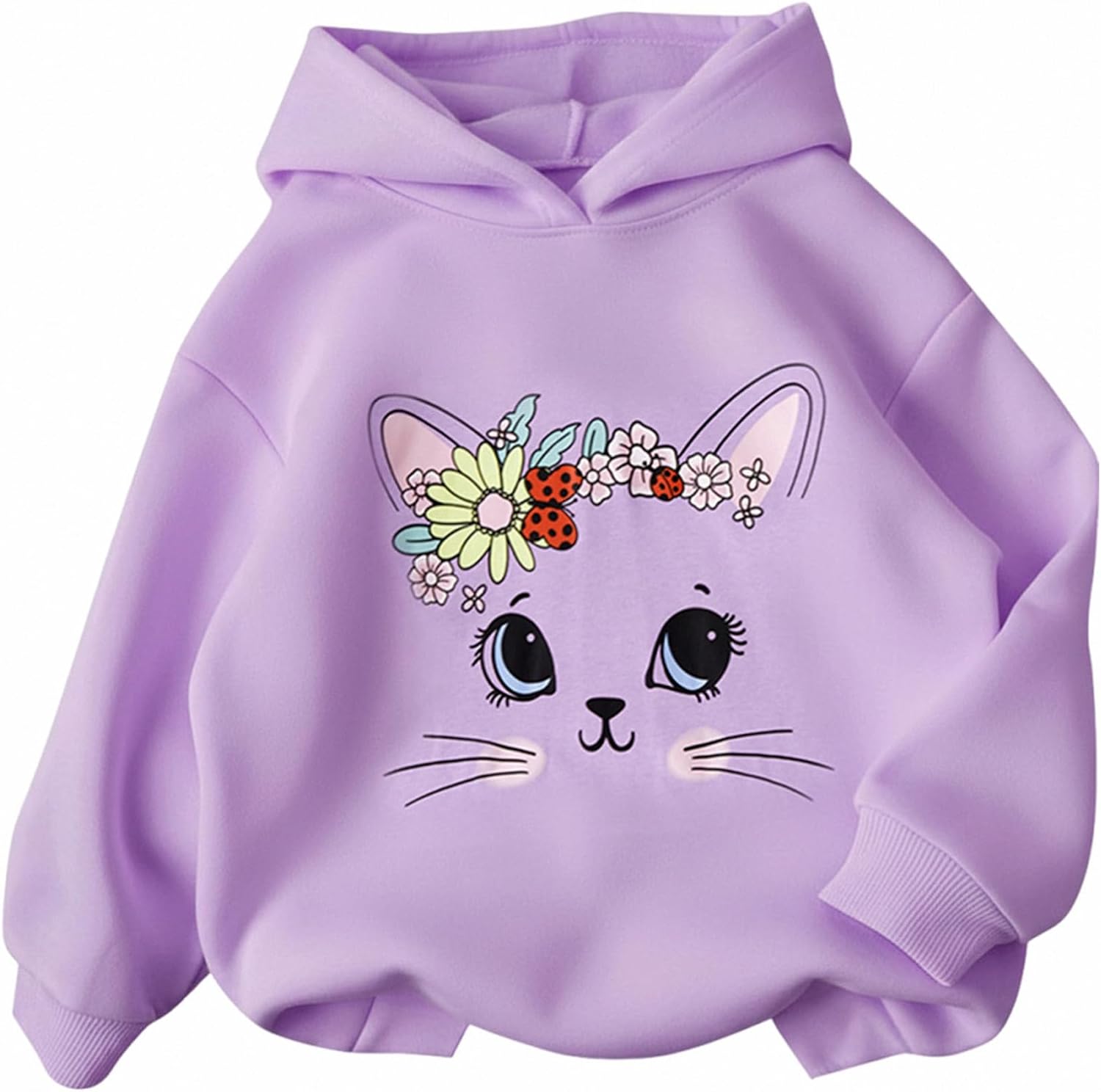 Girls Graphic Hoodies Size Long Sleeve Cartoon Print Pullover Hooded Sweatshirt Cute Casual Tops for Girl