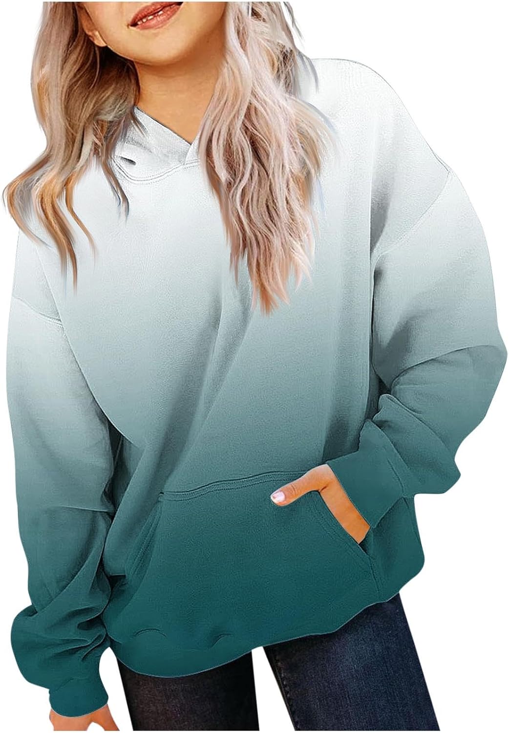 Cute Hoodies for Teen Girls Trendy Preppy Hooded Sweatshirts Oversized Long Sleeve Shirts Gradient Clothes for Girls