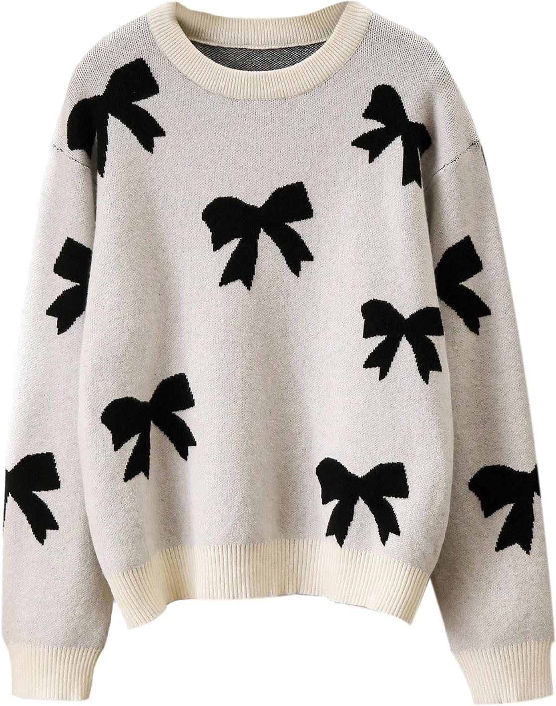 Girl's Cute Bow Sweater Crew Neck Long Sleeve Drop Shoulder Loose Pullover Tops