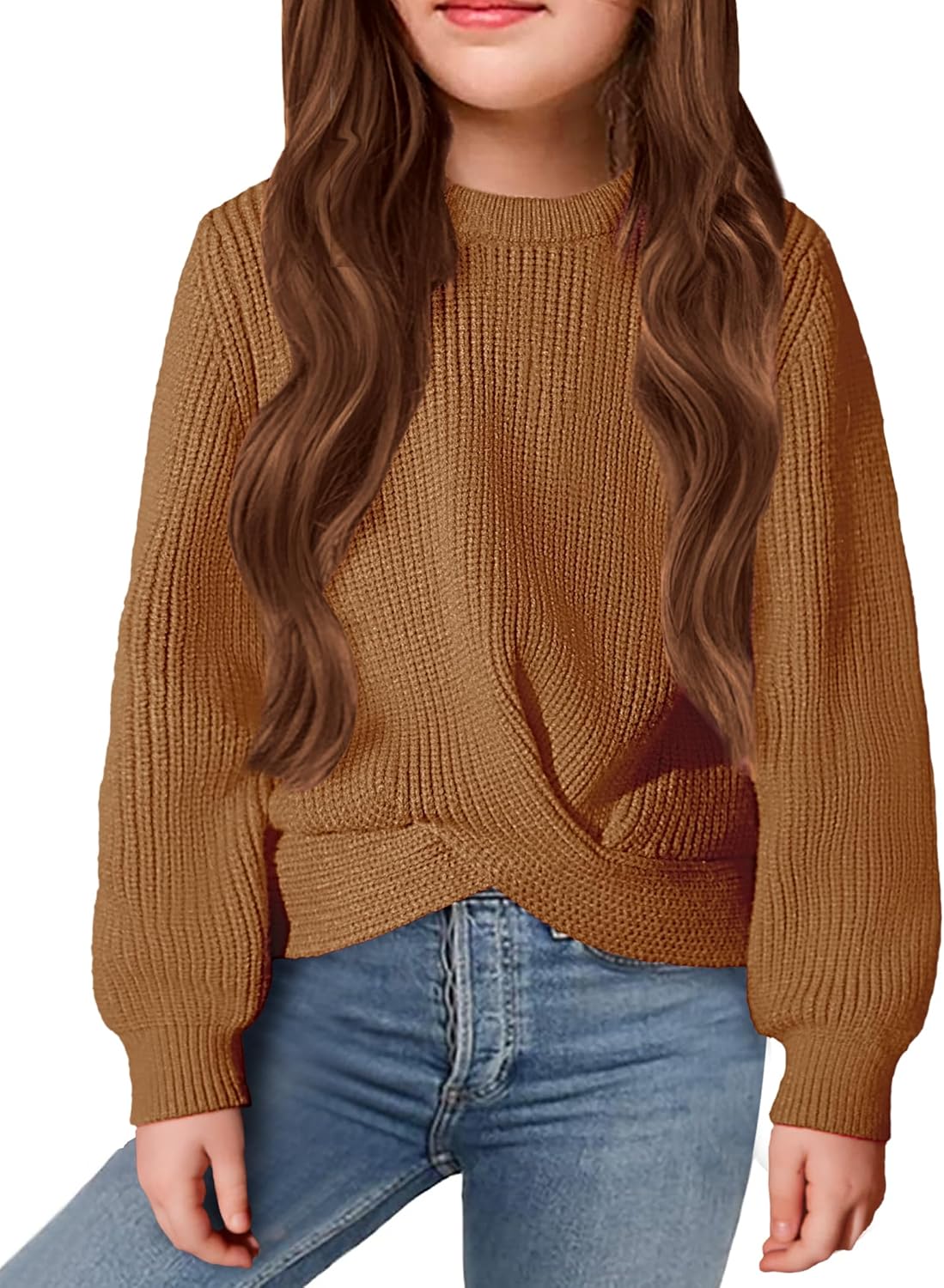 Girl's Sweaters Kids Twist Front Cute Pullover Knitted Jumper Fall Winter Clothes