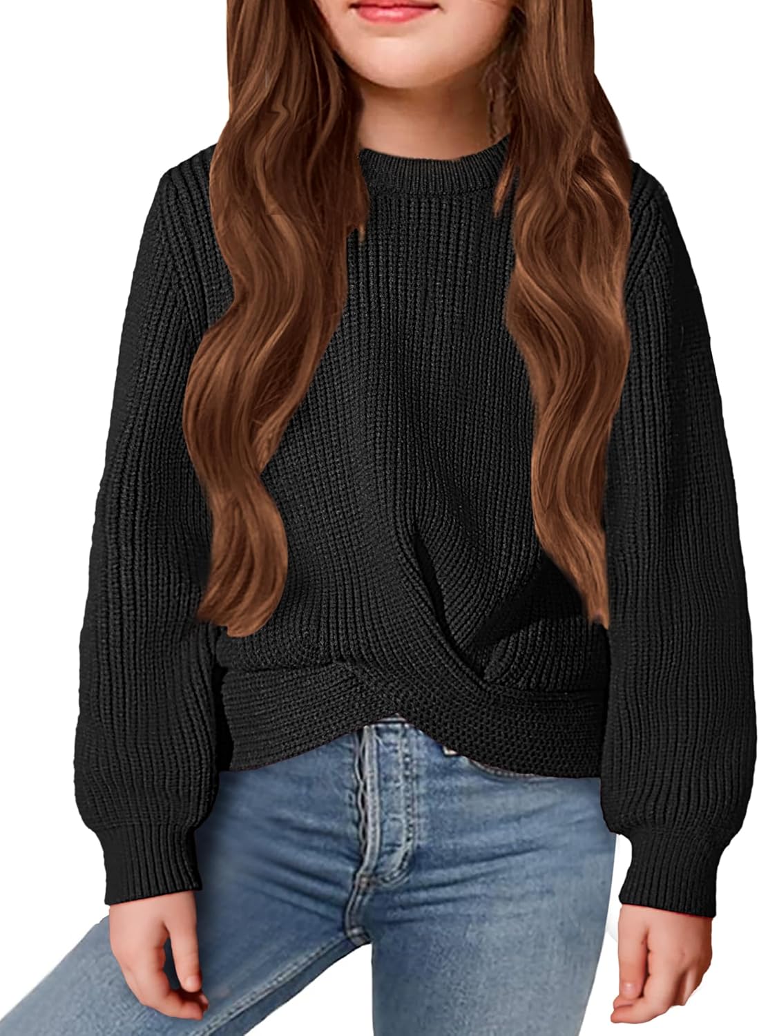 Girl's Sweaters Kids Twist Front Cute Pullover Knitted Jumper Fall Winter Clothes