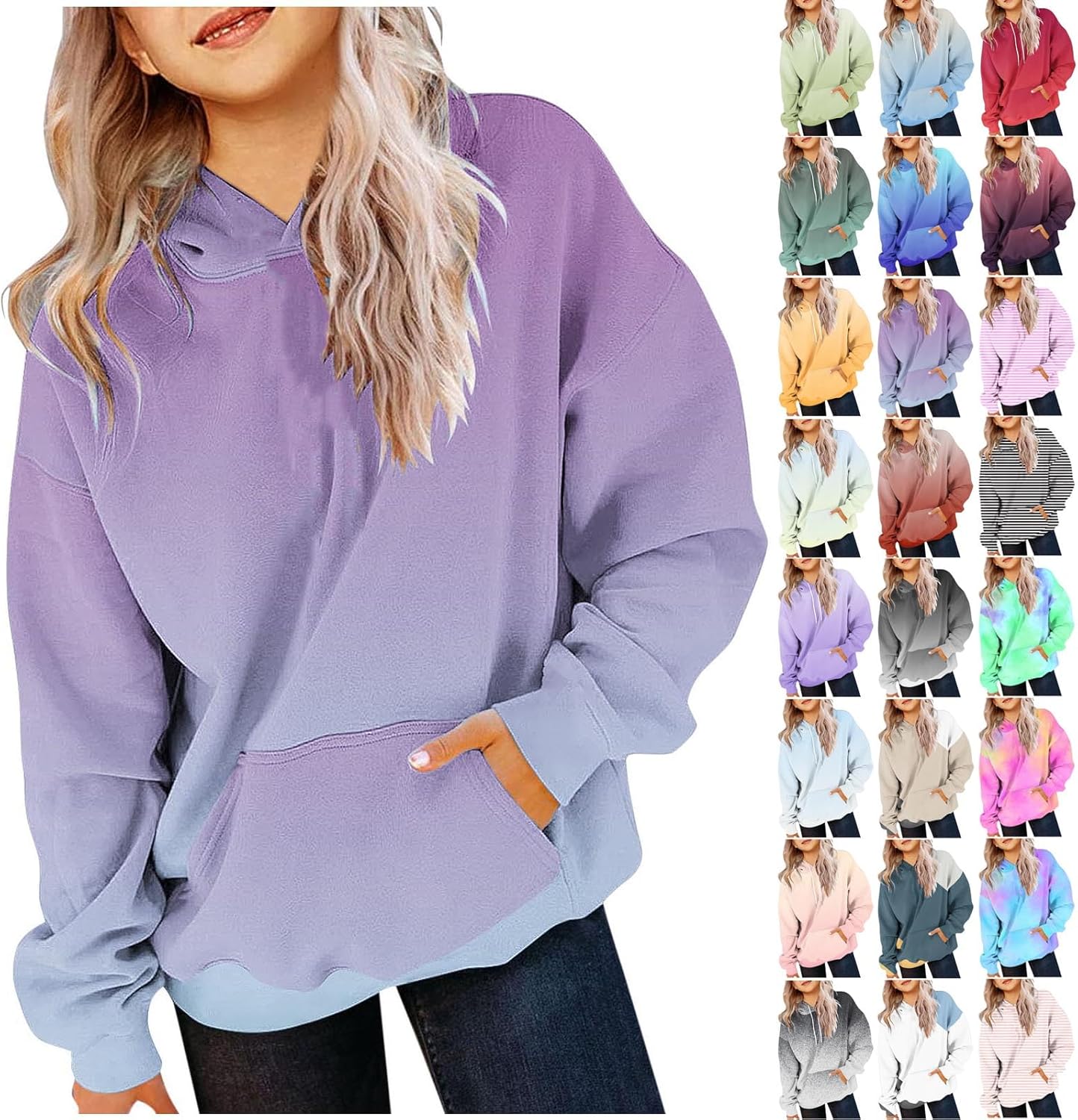 Cute Hoodies for Teen Girls Trendy Preppy Hooded Sweatshirts Oversized Long Sleeve Shirts Gradient Clothes for Girls